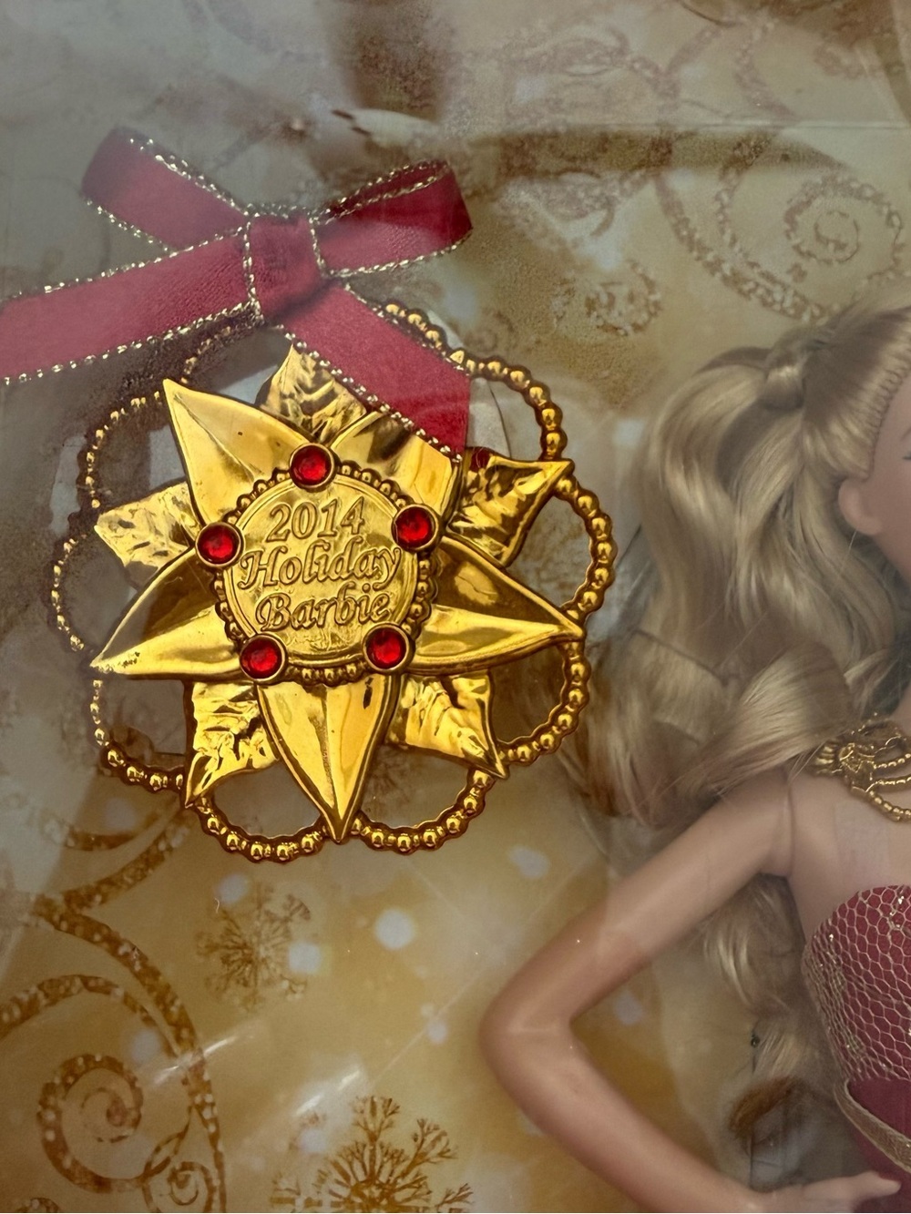 Barbie 2014 Holiday Barbie Doll in Red Gown with Gold Accents - Picture 4 of 4